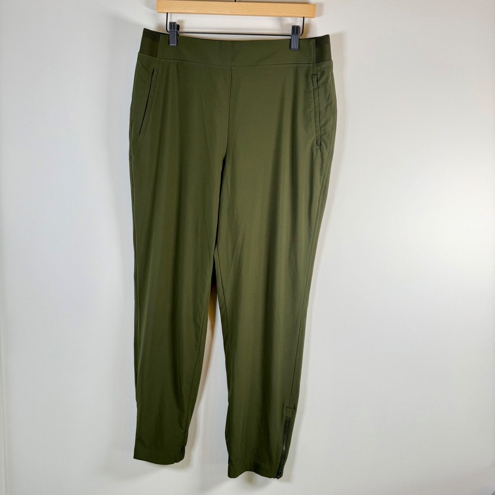Athleta Pull On Pants Size 14‎ Tall Olive Green Ankle Zip Joggers Stretch Hiking